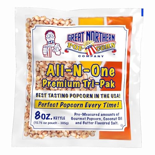 All-in-One Premium Tri-Pack Popcorn - 10.75-Ounce Movie Theater Popcorn for Commercial 8-Ounce Kettle Poppers - 12/Case by Great Northern Popcorn