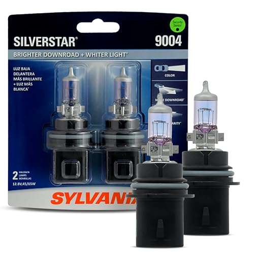 SYLVANIA - 9004 SilverStar - High Performance Halogen Headlight Bulb, High Beam, Low Beam and Fog Replacement Bulb, Brighter Downroad with Whiter Light (Contains 2 Bulbs)