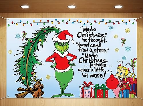 Sunwer Merry Grinchmas Photo Booth Backdrop Christmas Green Elf Winter Holiday Party Decor Xmas Indoor Outdoor Wall Hanging Background Decoration Supply (5.93.6ft)