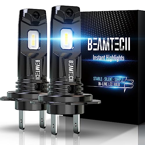 BEAMTECH H7 LED Fog Light Bulbs, Fanless In Line 6500K 12000LM 60W Xenon White No Adapter Need 1:1 Size Of 2