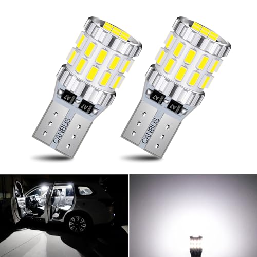 gunhunt Pack-2 Car Wide Lights, 3W Led Light Bulbs, Aluminum Reading Lights, License Plate Lights, Instrument Lights, Auto Bulb Replacements, Universal for Most Cars, Trucks, SUVs (White)