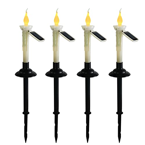 BWWNBY Solar Powered Candles Outdoor Waterproof, 4pcs Taper LED Candles Light Rechargeable Battery Operated Candles for Window Outdoor Yard Lamp