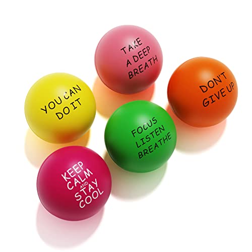 Lumarice Stress Balls (5 Pack) for Kids and Adults - Stress Relief Balls with Motivational Quetos - Hand Exercise Balls to Relieve Anxiety and Stress