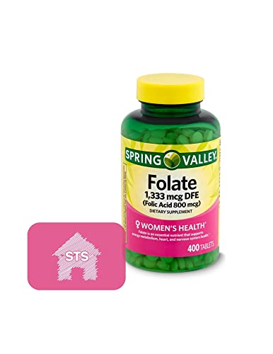 Spring Valley Folate Dietary Supplement, 1,333 mcg, 400 Count + STS Sticker.