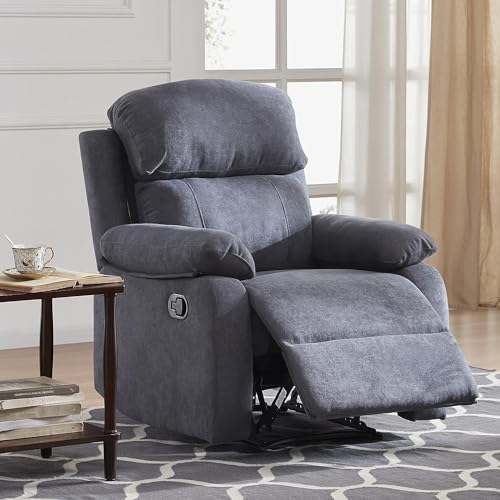 Dreamsir Small Recliner Chair Breathable Fabric Manual Single Sofa, Soft Recliners Home Theater Lounge Seat, Removable Cushion, 343438 inch, Grey