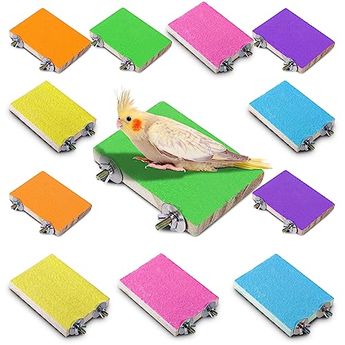 12 Pcs Bird Perch Stand Toy Colorful Bird Platform Wood Grinding Paw Bird Playground Rat Bird Cage Accessories for Pet Parrot Cockatiels Lovebirds, 6 Colors