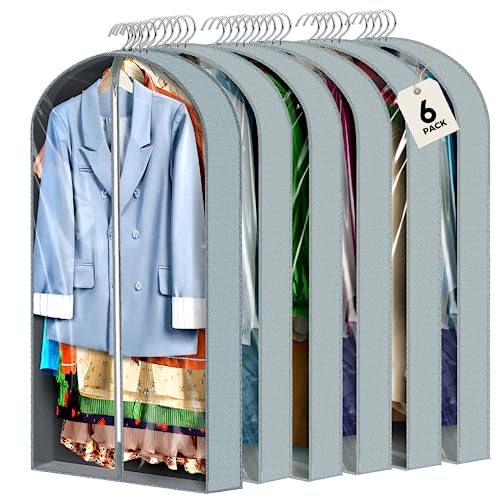 6 pcs 40" Garment Bags for Hanging Clothes, Clear Suit Bags for Closet Storage Clothing Storage, Garment Bags for Travel Covers with 4" Gussets for Coats, Jackets, Shirts and Sweater