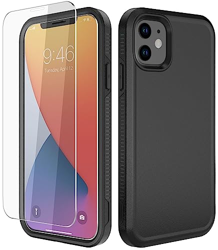 Diverbox for iPhone 11 Case [Shockproof] [Dropproof] [Tempered Glass Screen Protector],Heavy Duty Protection Phone Case Cover for Apple iPhone 11 (Black-2in1)