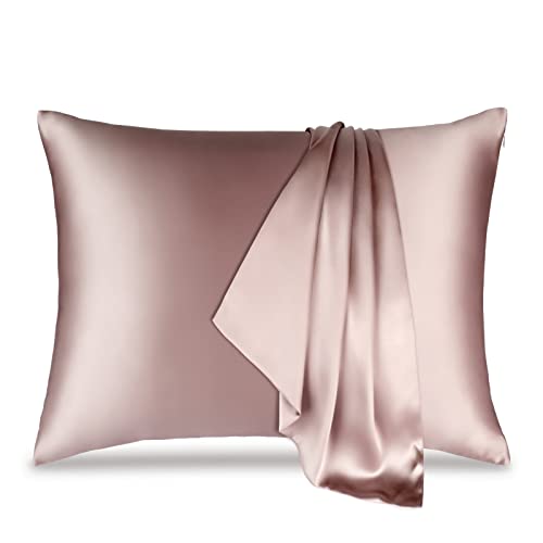 MILDLY 100% Mulberry Silk Pillowcase for Hair and Skin, 22 Momme 600 Thread Count Natural Silk Pillowcase with Hidden Zipper, Double-sided Grade 6A Pure Silk, Super Smooth, 1pc, Standard 20"X26"(Pink)