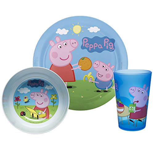 Zak Designs Peppa Pig Kids Dinnerware Set Includes Plate, Bowl, and Tumbler, Made of Durable Material and Perfect for Kids (Peppa & George Pig, 3 Piece Set, BPA-Free)