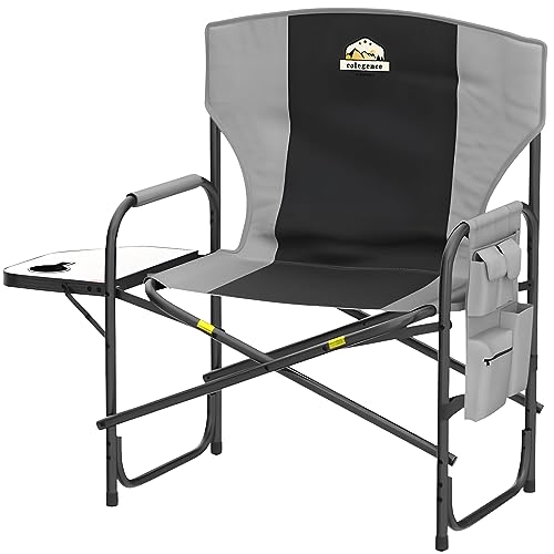 Colegence Oversized Director Camping Chair,600 LBS Heavy Duty Folding Chair,24"Cozy Outdoor Chair,With Cup Holder and Adjustable Table Folding Chair for Outside Beach,Lawn,Fishing,Camping,Patio,Makeup