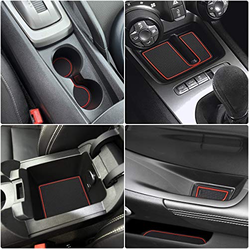 Auovo 8pcs/kit Anti-dust Mats for Chevy Camaro Accessories 2010 2011 2012 2013 2014 2015 Car Cup Holder Inserts,Center Console Liner,Door Pocket Liner Mat Premium Custom Interior (Red)