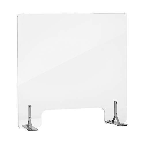 J JACKCUBE DESIGN Sneeze Guard for Countertop Plexiglass Protective Shield with Pass Through Portable Clear Acrylic Divider Barrier for Desk, Office, Reception & Cashier (23.6"x 23.6")-MK716A