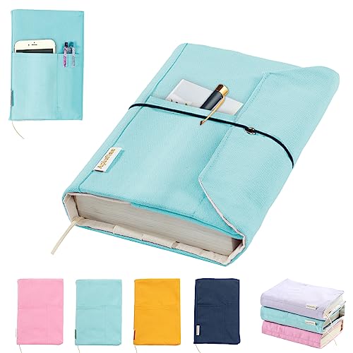 APLUFINE Canvas Book Covers, Washable Book Protector, Jumbo Book Cover for Paperback Novels, Adjustable Book Cover for Hardcover with Pockets for Pen, Soft Cover Books, Book Lovers Gifts