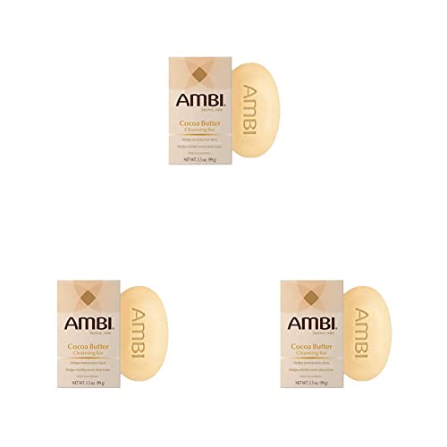 Ambi Skin Care Cleansing Bar Soap with Cocoa Butter To Restore Skin's Natual Moisturize Balance, Helps Visibly Even Skin Tone, Washes Away Surface Impurities, Chocolate, 3.5 Oz (Pack of 3)