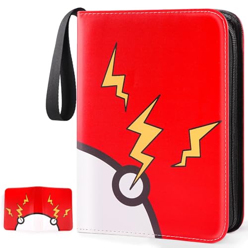 GOROMA Card Binder 4-Pockets, 400 Pockets Card Holder with 50 Removable Sleeves, Trading Card Collector Zipper Album Holder, Red