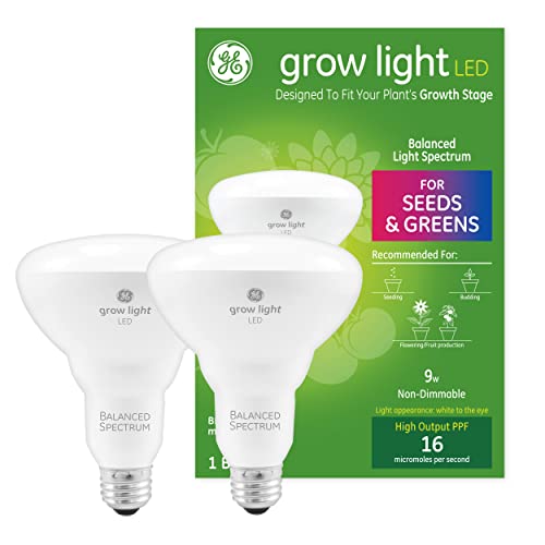 GE Grow LED Light Bulb for Plants for Seeds and Greens with Balanced Light Spectrum, BR30 Floodlight (2 Pack)