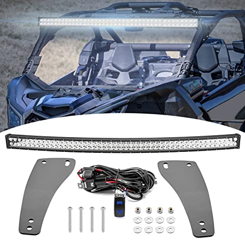 XJMOTO 50'' 288W Offroad Curved LED Light Bar & Upper Roof Windshield Mount Brackets w/Rocker Switch Wiring Kit Compatible with Can-am Maverick X3 MAX 2017-2023