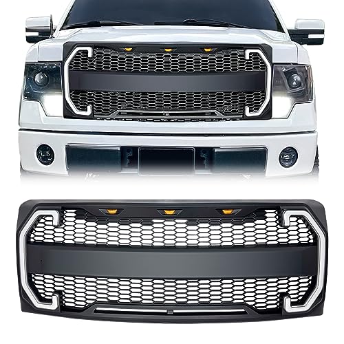 EOMD Front Grill Compatible with 2009-2014 F150 Front Bumper Grille w/DRL & Turn Signal Lights Matte Black