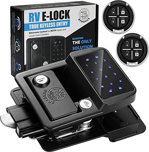 Novustech Rv Keyless Entry Door Lock, 0 to 9 Password, Handle with Integrated LED Keypad and 2 Fobs for Camper with Deadbolt (GEN 2)