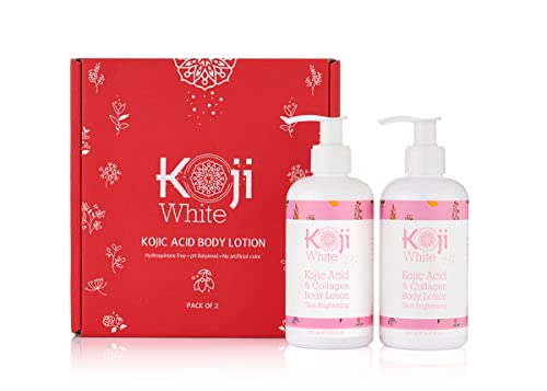 Koji White Kojic Acid & Collagen Body Lotion, Women Gifts Set for Skin Brightening with Arbutin, Glowing Skin, Moisturizer & Radiant Complexion, Uneven Skin Tone - Vegan, 8.45 Fl Oz (2 Packs)