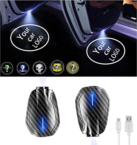 LOWEEY Car Door Lights,2Pcs Car Door LED Logo Projector Lights,Rechargeable Wireless Car Door Step Courtesy Welcome Lights Shadow Ghost Lights Fit for All Cars (Including 6 Pairs Logo Slides)