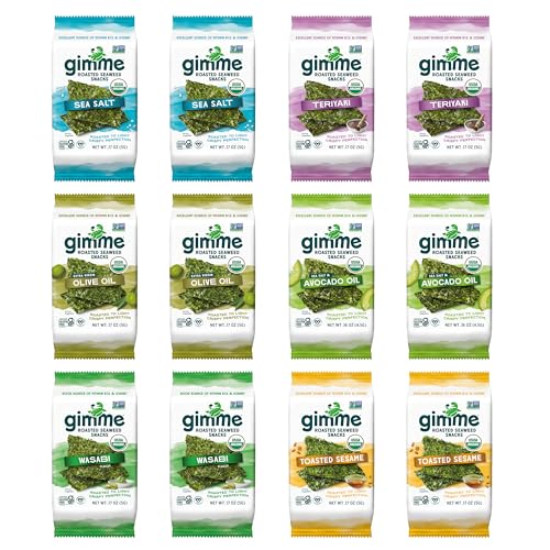 gimMe - 6 Flavor Variety Pack - 12 Count - Organic Roasted Seaweed Sheets - Keto, Vegan, Gluten Free - Great Source of Iodine & Omega 3s - Healthy On-The-Go Snack for Kids & Adults