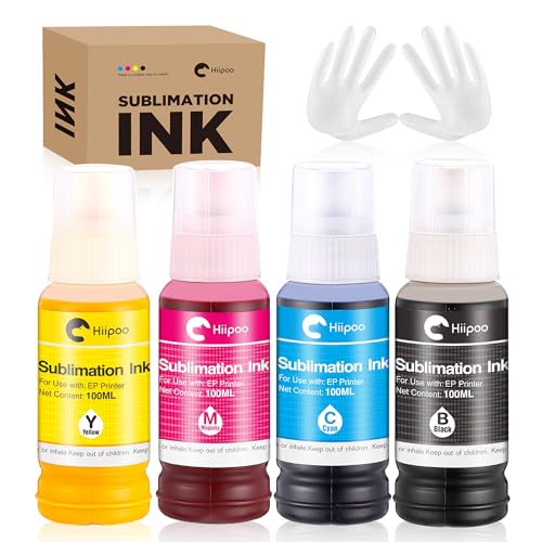 Hiipoo Sublimation Ink 522 Refilled Bottles Work with ET-2720 ET-2760 ET-2800 ET-15000 ET-2803 ET-2850 ET-3760 ET-4800 ET-4760 Inkjet Printer Heat Press Transfer on Mugs T-Shirts Pillows Phone Case