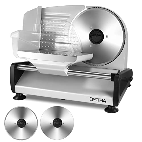 Meat Slicer 200W Electric Deli Food Slicer with 2 Removable 7.5" Stainless Steel Blade, Adjustable Thickness for Home Use, Child Lock Protection, Easy to Clean, Cuts Meat, Bread and Cheese