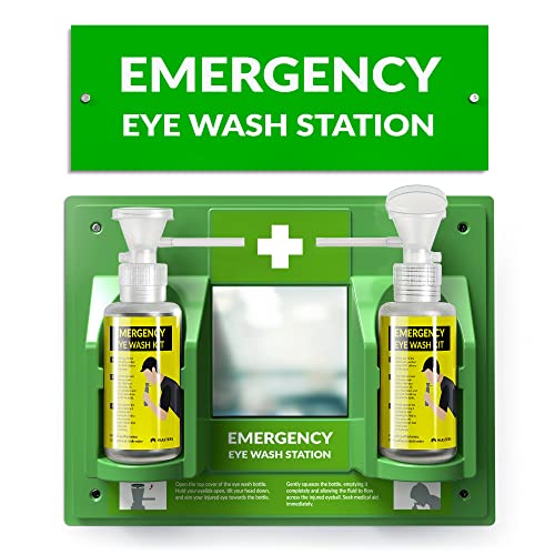 MAASTERS BPA Free Portable Eye Wash Station OSHA Approved - Wall-Mounted First Aid Eye Wash Kit w/Mirror & 2X 16oz Empty Bottles - No Eye Wash Solution Included - Emergency Eyewash - Set of 1