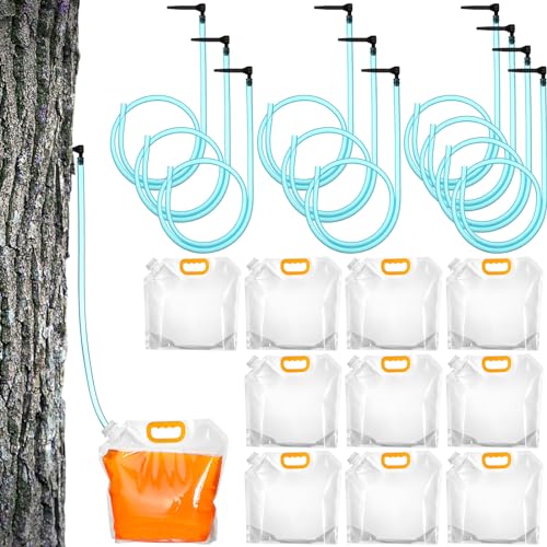 SiliFine 10 Sets Maple Syrup Tapping Kit Include 10 Maple Syrup Taps 10 Pcs 3 ft Maple Syrup Tubing 10 Pcs 5L Maple Syrup Bags for Experts or Beginners Maple Birch Syrup Collection Supplies