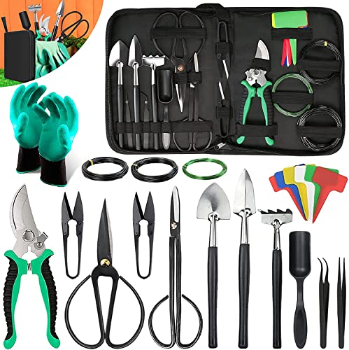 Bonsai Tools Kit- 24 PCS Bonsai Tree Kit Tools for Beginners, Bonsai Tool Set Bonsai Starter Trimming Care Kit Include Pruning Shears, Scissors, PU Leather Bag