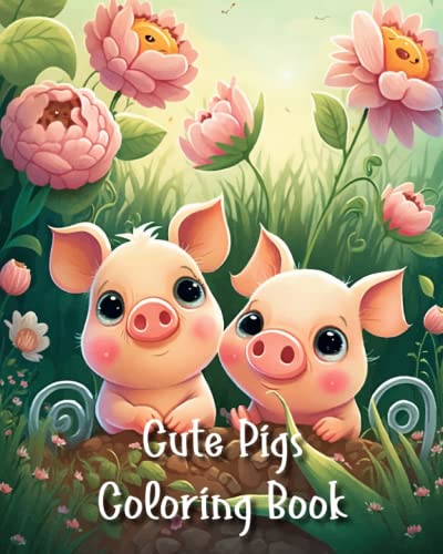 Cute Pigs Coloring Book For Adults and Kids | 25 Adorable Pigs and Piglets in a Variety of Settings | Pigs and Flowers Coloring Book