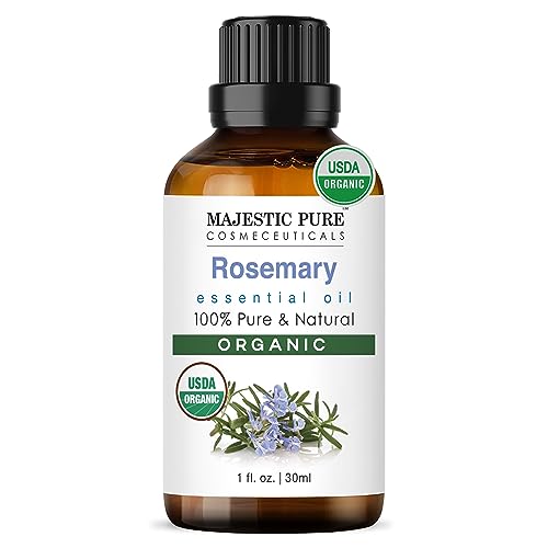 Majestic Pure USDA Organic Rosemary Essential Oil, Premium Grade, 100% Organic & Premium Rosemary Oil for Hair Growth, Skin, Face, Aromatherapy & Diffuser - 1 fl oz