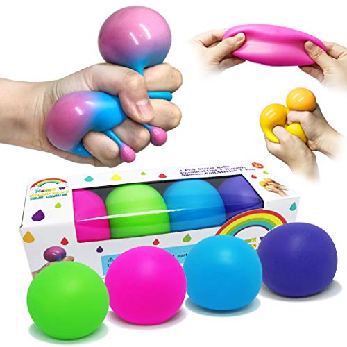 Namii W Stress Ball Toys Color Changing, Sensory Squeeze Toys Squishy Balls for Adults Kids Need, Stress Relief Balls for Easter Stuffers Fidget Ball Toys -4 Pack(Pink/Green/Blue/Purple)
