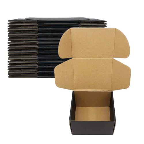 Livejun 24 Pack 6x5x4 Inches Shipping BoxesBlack 3 Layers Corrugated Cardboard Box, Mailer Boxes for Packaging Small Business Mailing Gifts Digest Giving Products Wrap Boxes with Lids (6''x5''x4'')