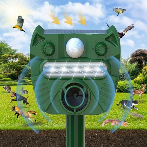 2024 Solar Ultrasonic Animal Repellent, Outdoor Powered Squirrels Deterrent with Motion Sensor,Sound and LED Flashing,Waterproof Deer Repeller,Animal Repellent for Cat Dog Bird Skunk Rabbit Wild Pigs