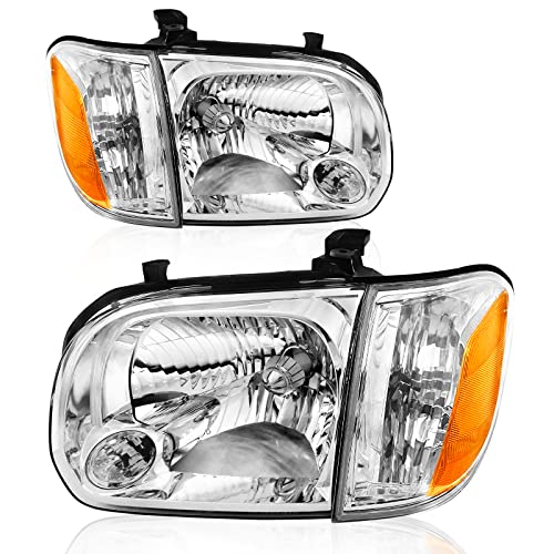 ALZIRIA Headlight Compatible With 05 2005 Toyota Tundra 06 2006 Toyota Tundra Headlights 05-06 2005-2006 Double/Crew Cab 2005-2007 05-07 Sequoia Pickup Driver And Passenger Side