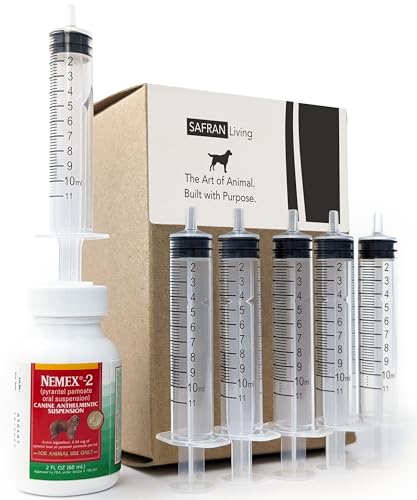 Nemex 2 Liquid Dewormer for Puppies & Dogs (2 oz) w/ Six Oral Syringes (10 mL, 2 Tsp.) - All Life Stages, Including Lactating - Pyrantel Pamoate Controls Hookworms & Roundworms - Tasty Caramel Flavor