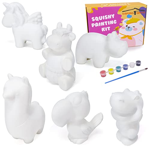 LovesTown squishies Painting Kit, 6 PCS DIY Animal Squishies Making Squishies Kit Paint Your Own Squishies for Birthday Gifts