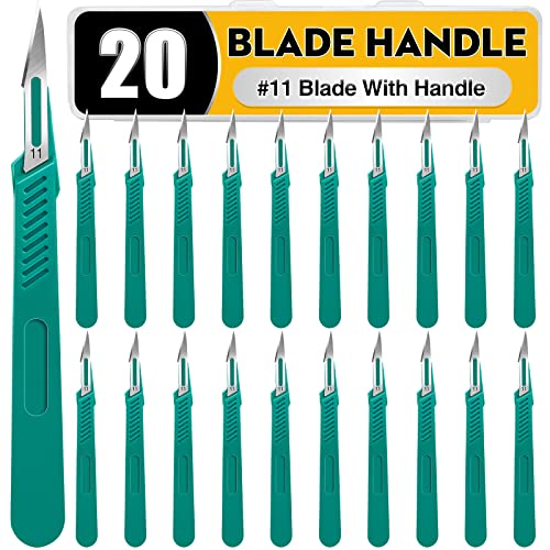 20 PCS Scalpel Blades with #11 Scalpels Surgical Blades,Disposable Blades with Protective Cover,Laboratory Blade-Lab Knives- Carving Blades with Handle-Art Blades Practicing Cutting-Crafts & More