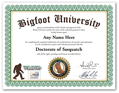 Personalized BIGFOOT University Certificate