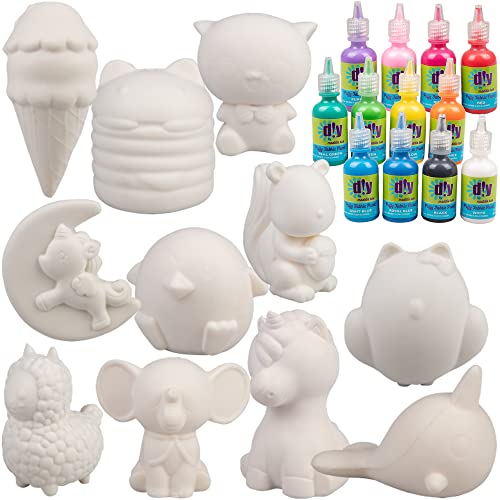 DIY Party Craft Kit Jumbo 4-6" Blank Squishies (12pc)w Fabric Paint (12pk) Combo-White Kawaii Slow Rising Squishy Toys for Painting, Scented Stress Relief Craft, Kids School, Birthday Activity Gift