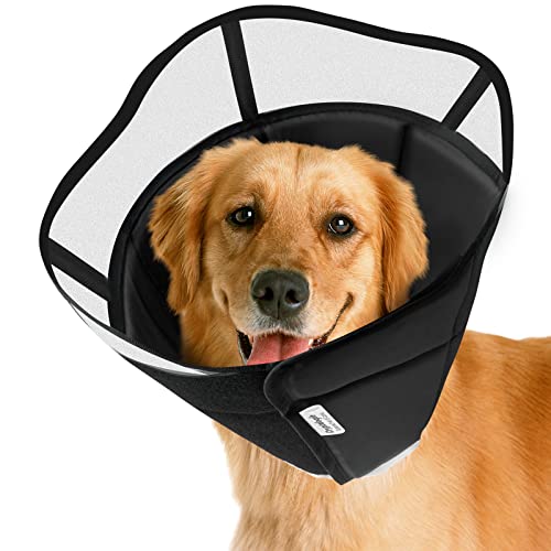 Cryptdogle Soft Dog Cone for Dogs After Surgery, Breathable Pet Recovery Collar for Large Medium Small Dogs and Cats, Adjustable Dog Cone Collar, Elizabethan Collar (L, Black)