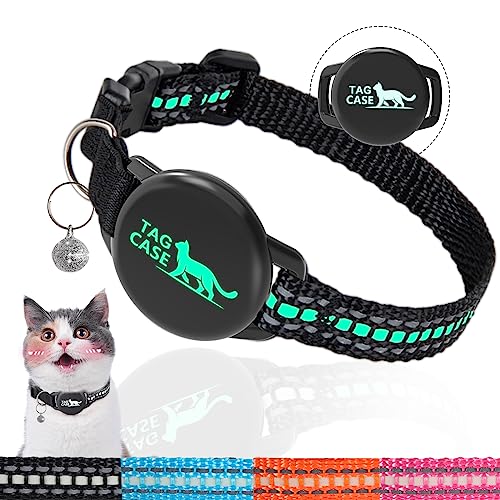 Luminous Airtag Cat Collar,PROFAVO Apple Air Tag Cat Collar with Airtag Holder,Reflective Cat GPS Tracker Collar for Girl Boy Small Cats,Kittens,and Puppies (with Bell)