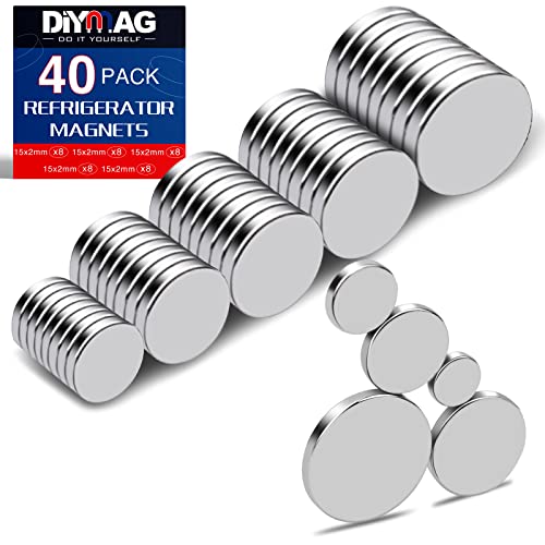 DIYMAG Small Magnets, 40 Pack Tiny Rare Earth Magnets, 5 Different Size Neodymium Magnets for Refrigerator, DIY, Building, Crafts and Kitchen Cabinet, Office Magnets