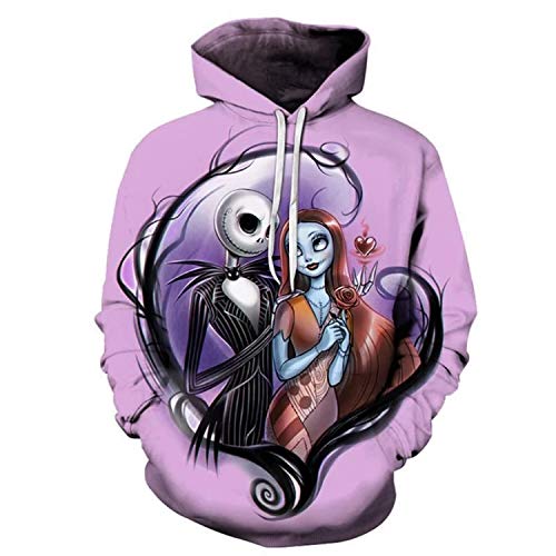 FJunHappy Unisex Jack Sally Hoodies Christmas Sweatshirts Halloween Cosplay Costume Casual Printed Coat Tops L