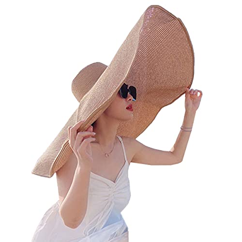 bralafia Oversized Beach Sun Hat for Women Foldable Large Wide Brim Hats Packable Roll up Floppy Cap Summer UV Protection Hat (Khaki)