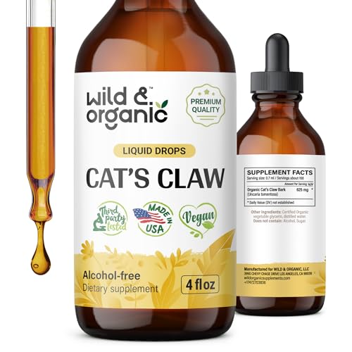 Cats Claw Tincture - Organic Cats Claw Herbal Supplement - Uncaria Tomentosa Bark Liquid Extract - Cats Claw Herb Drops - Vegan, Alcohol Free - 4 fl oz