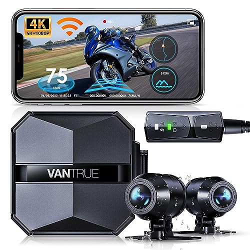 Vantrue F1 Motorcycle 4K Front and Rear Dash Cam, 4K + 1080P Motorcycle Camera, GPS, Full Body Waterproof, Wi-Fi, 160Wide Angle, Starvis Night Vision, G-Sensor, Parking Mode, Support 512GB Max
